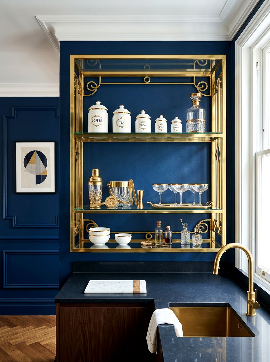 Brass kitchen shelving - 30 open kitchen shelf ideas