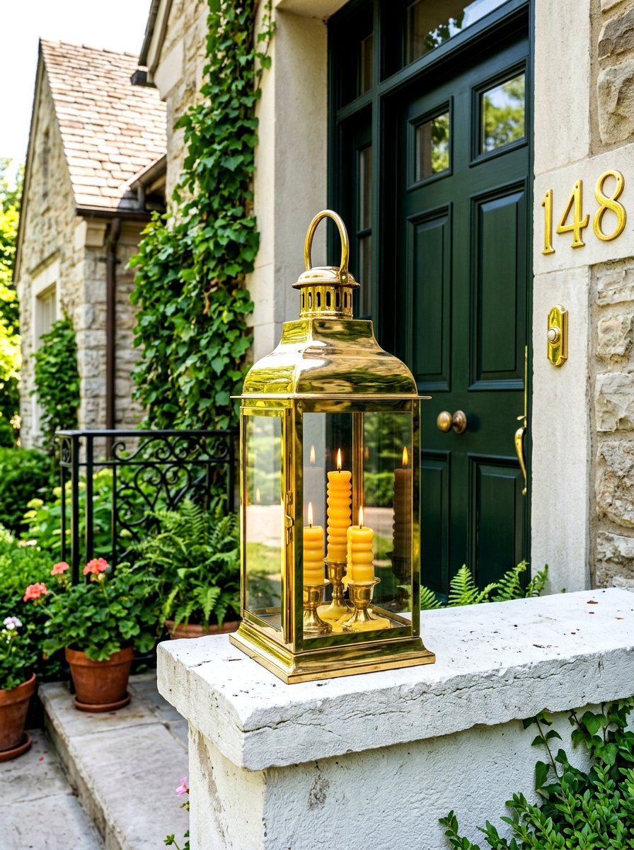 Brass lantern with tiered candles - 30 porch lantern styling ideas