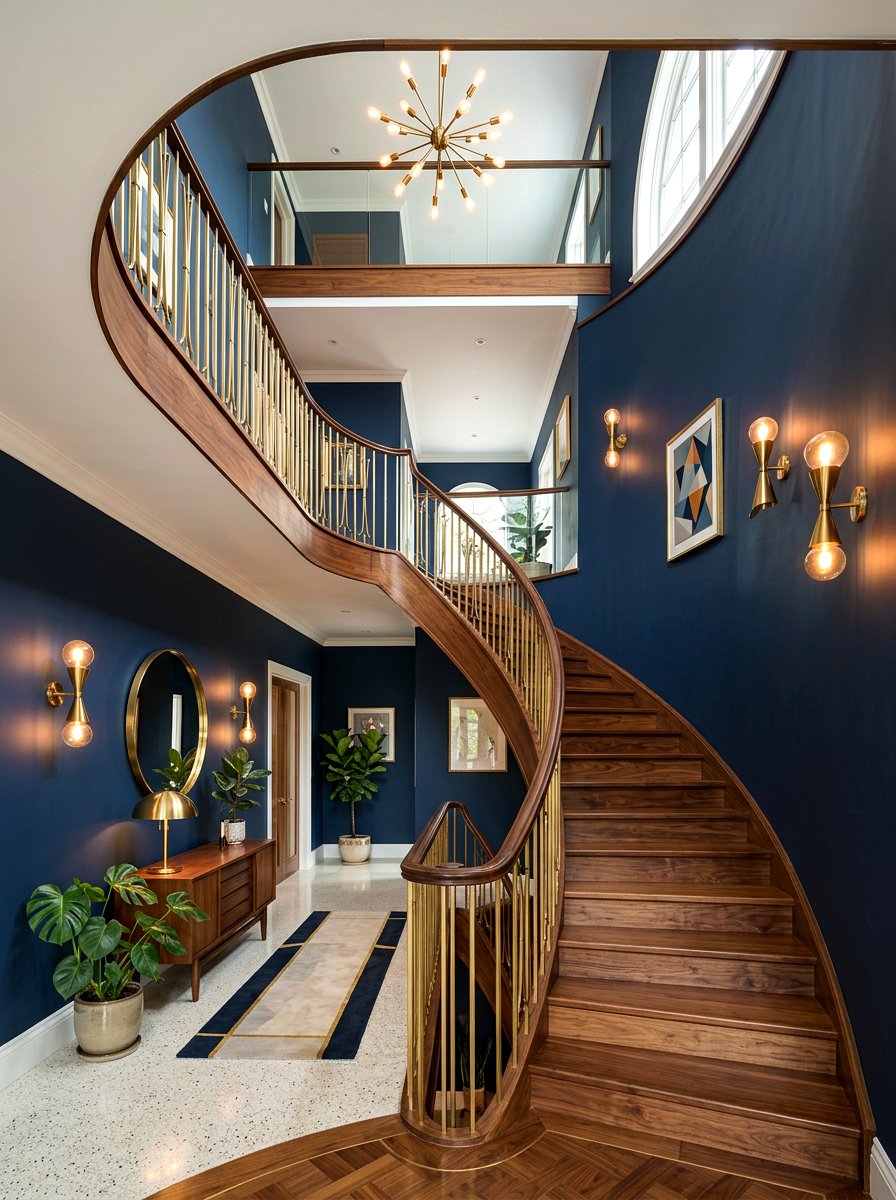 Brass luxury staircase wall lights - 30 statement staircase lighting ideas
