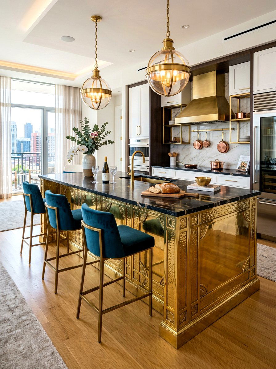 Brass metal kitchen island - 30 statement island kitchen ideas