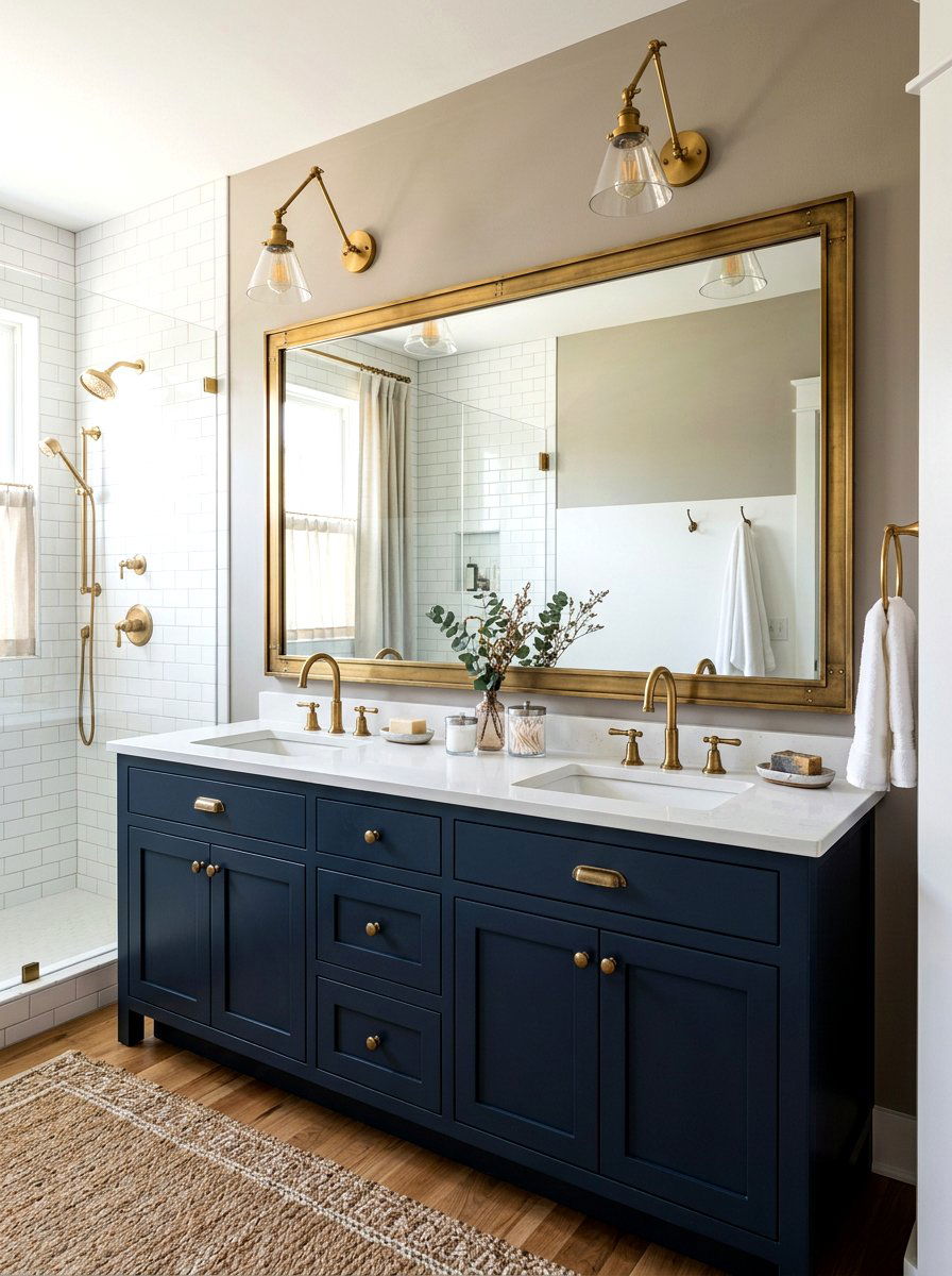 Brass mirror frame - 30 bathroom makeover ideas