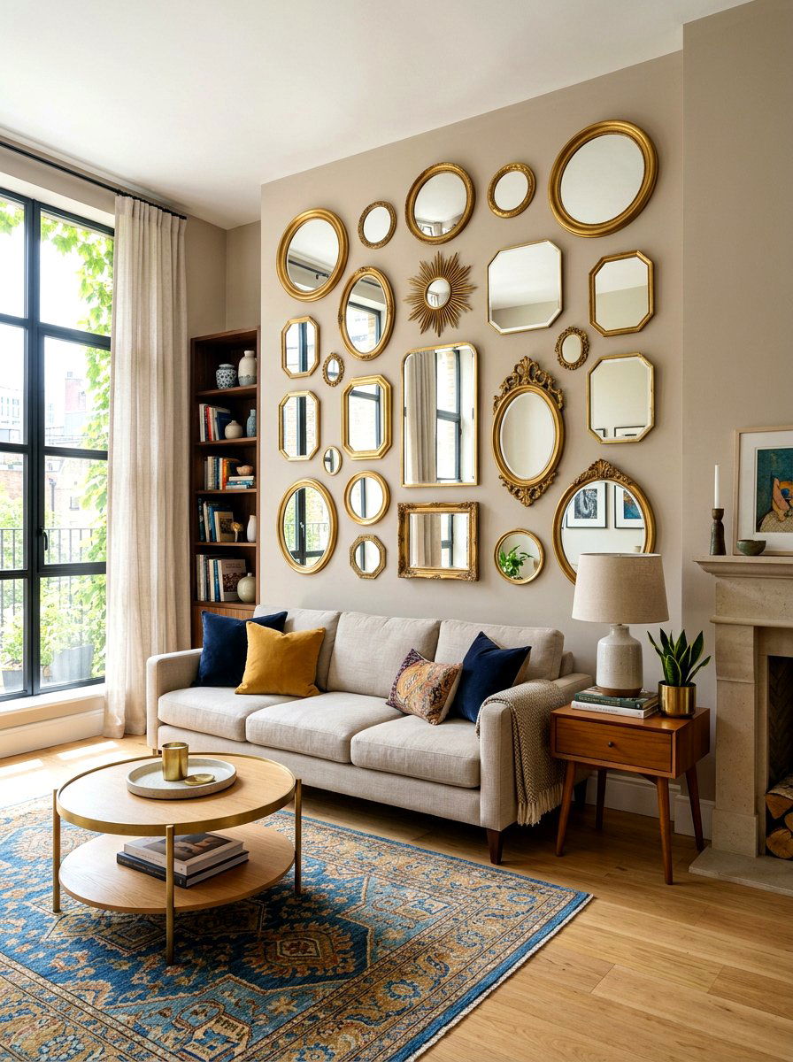Brass mirror gallery wall - 30 antique brass mirror decor ideas