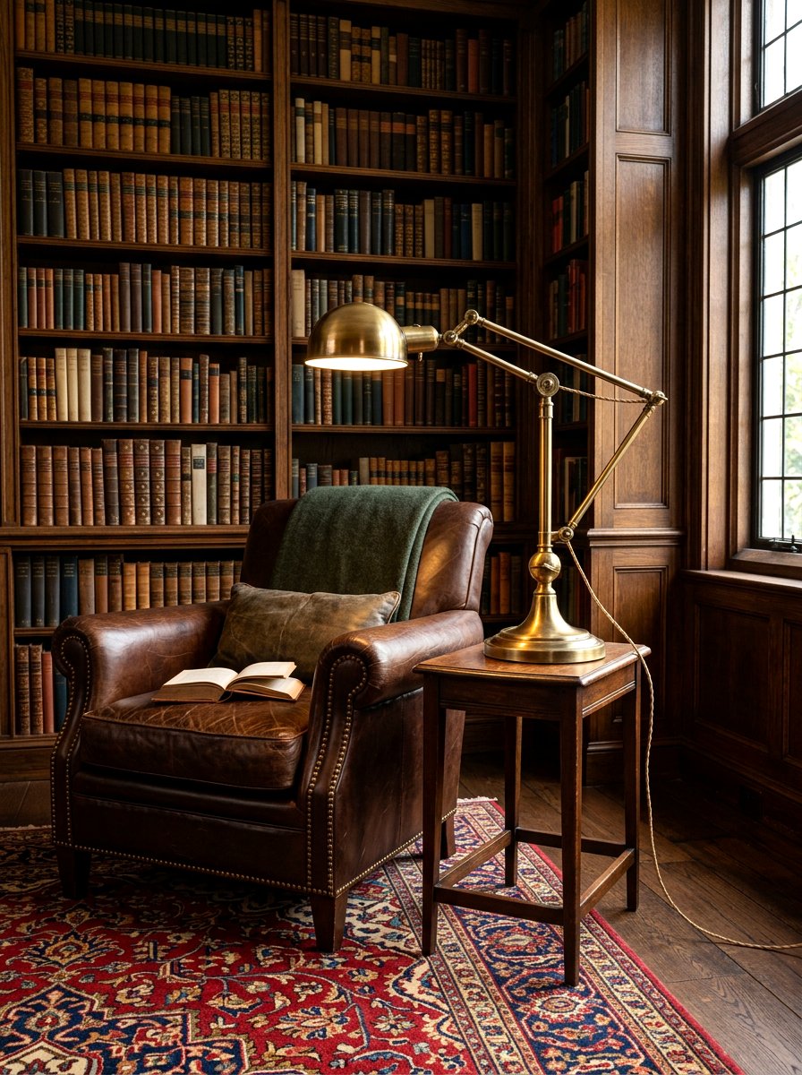 Brass pharmacy lamp - 30 cozy lamp lit living room ideas