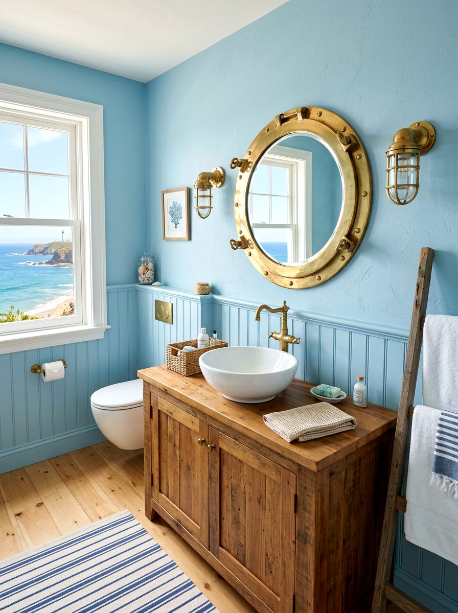 Brass porthole wall mirror - 30 antique brass mirror decor ideas