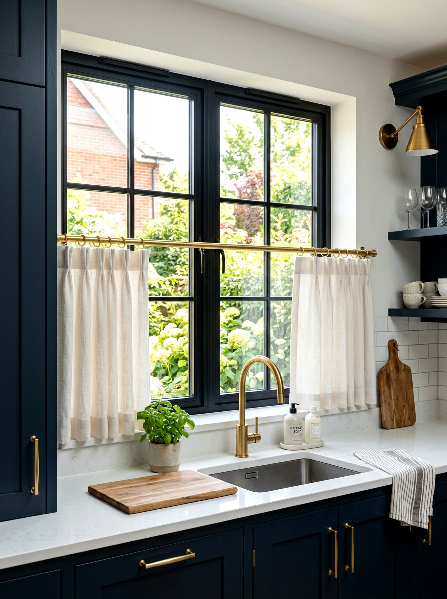 Brass rod cafe curtain - 30 cafe curtain ideas