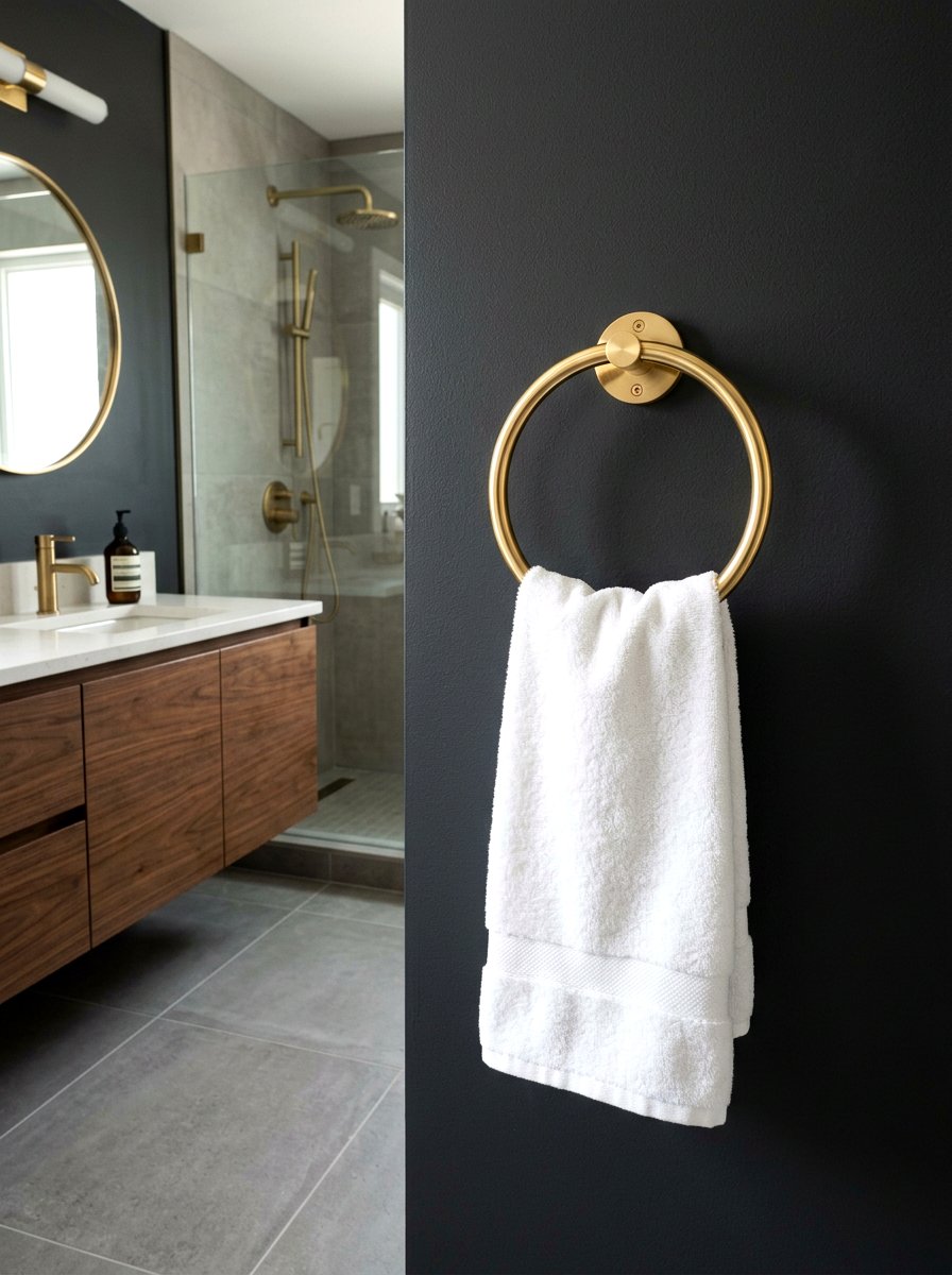 Brass towel ring bathroom - 30 bathroom wall decor ideas