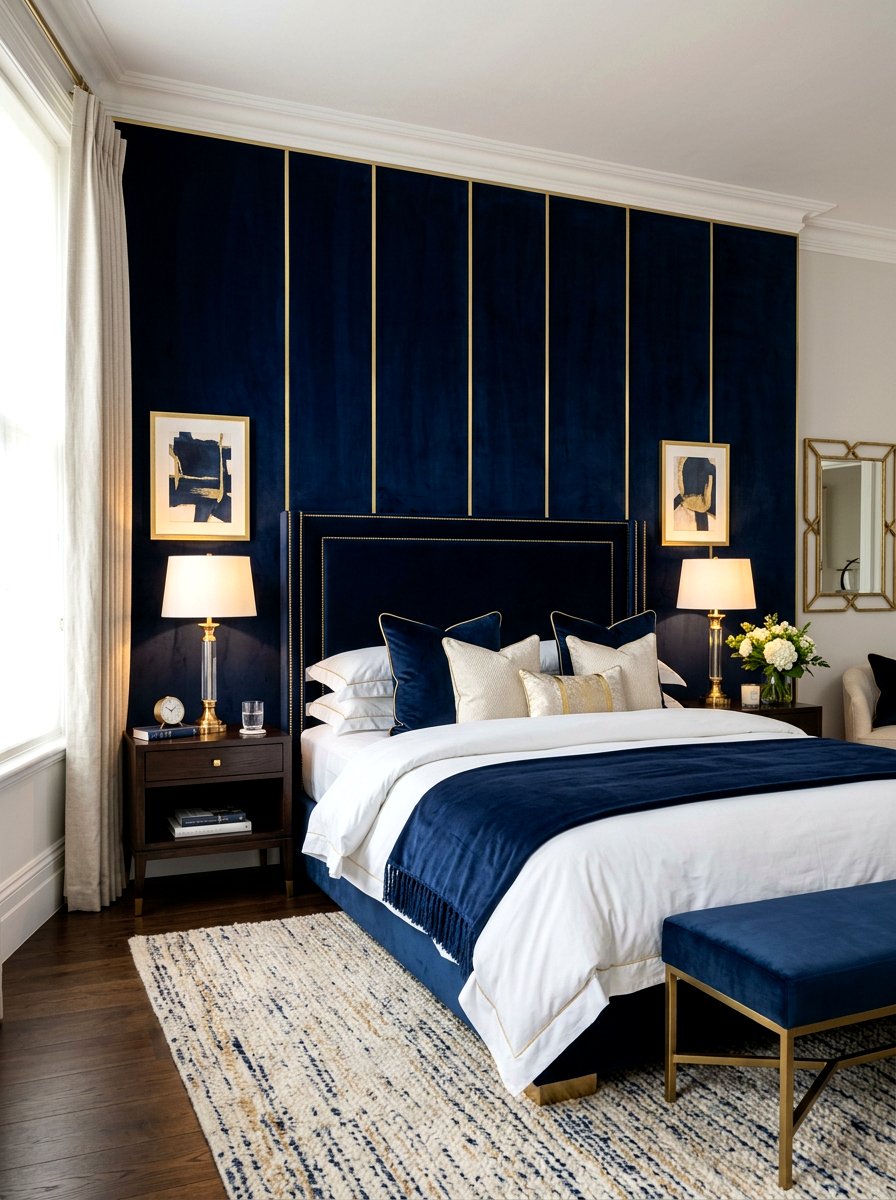 Brass trim headboard - 30 wall to wall headboard ideas