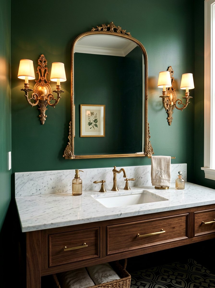 Brass wall sconce powder room - 30 jewel box powder room ideas