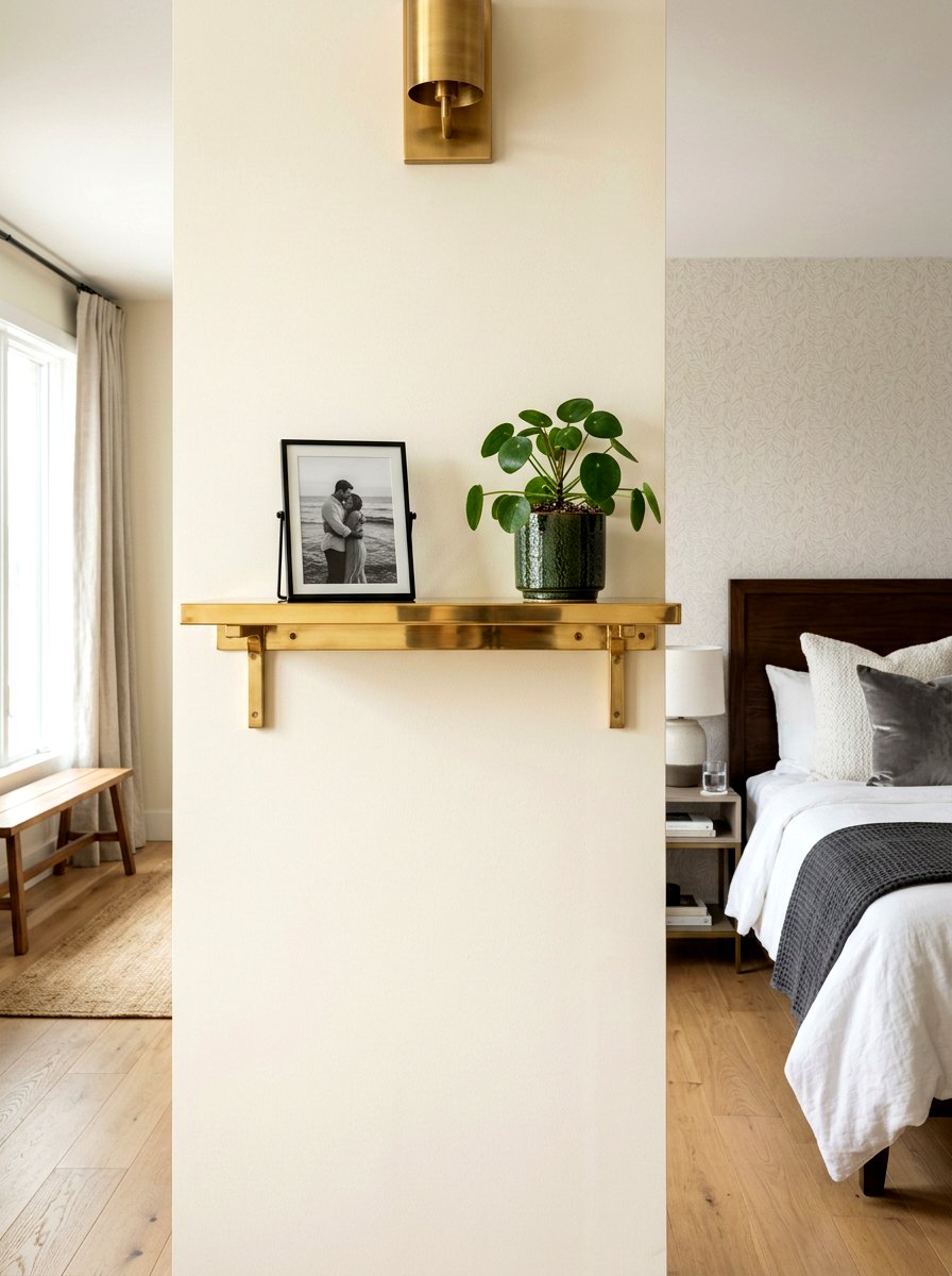 Brass wall shelf - 30 minimalist shelf styling ideas
