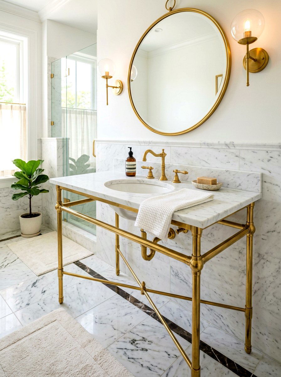 Brass washstand vanity - 30 powder room vanity ideas