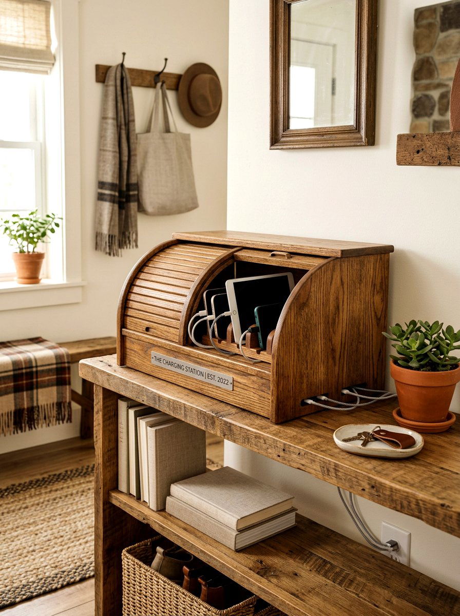 Bread Box Charging Station - 30 charging station entryway ideas
