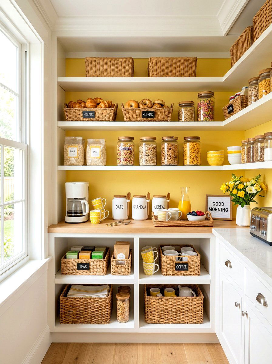 Breakfast Food Baskets - 30 pantry basket organization ideas