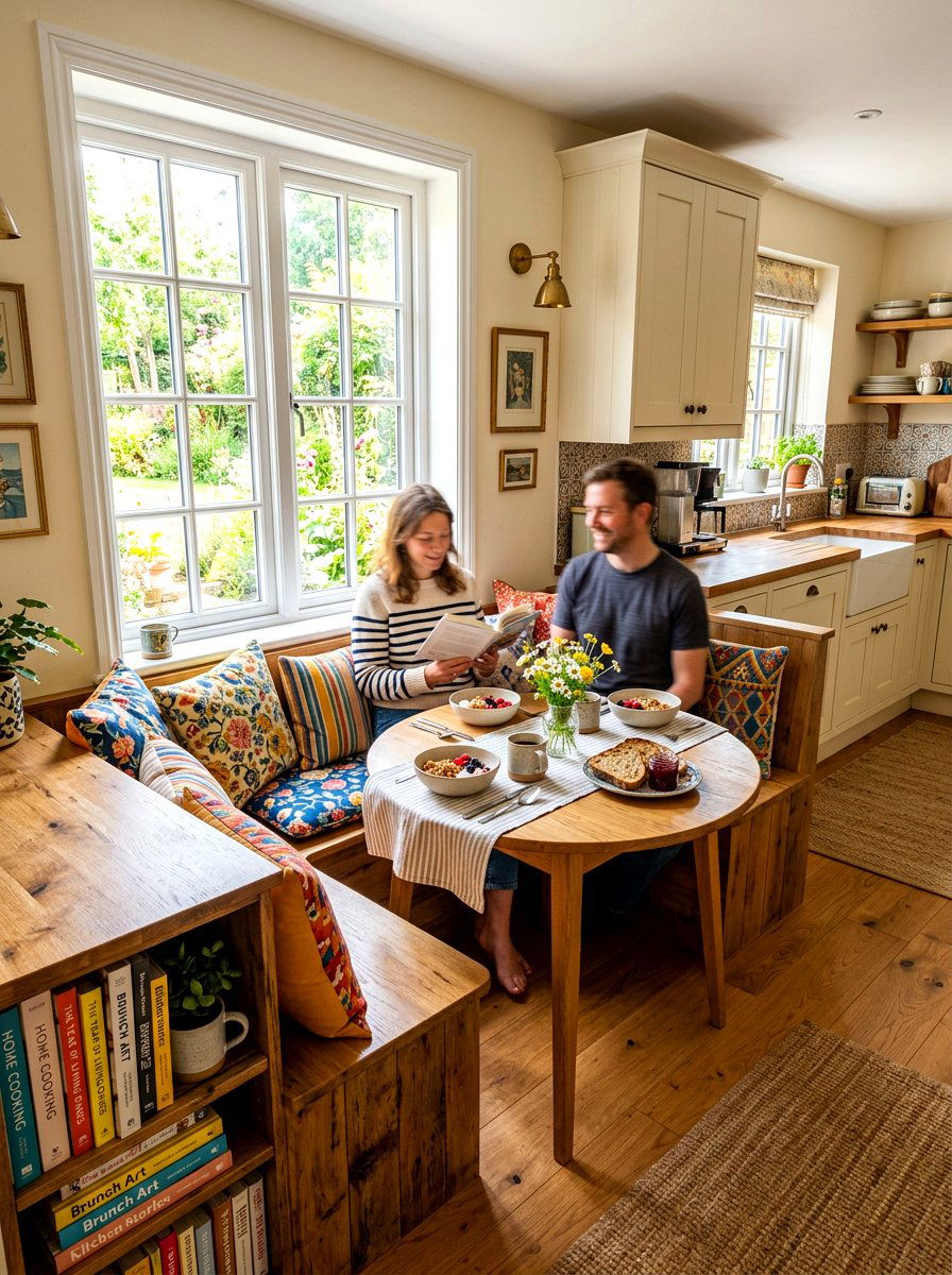 Breakfast Nook Shelf - 30 cookbook kitchen shelf ideas