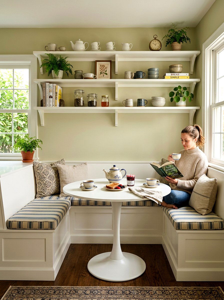 Breakfast Nook Shelf - 30 tea shelf styling ideas