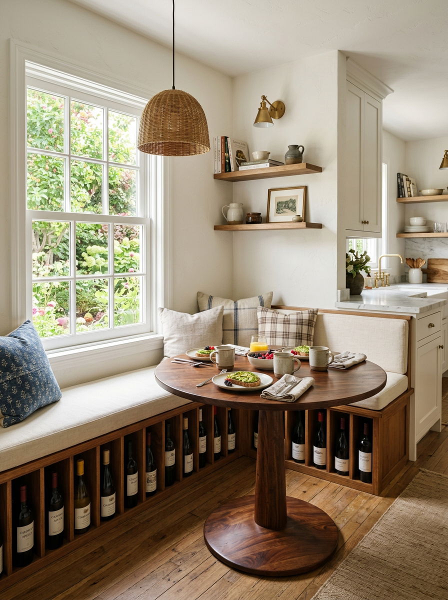 Breakfast Nook Wine Bench - 30 small wine cellar ideas