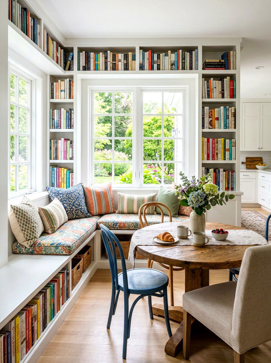 Breakfast nook library - 30 cookbook shelf kitchen ideas