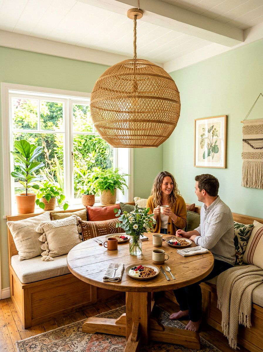 Breakfast nook rattan globe light - 30 globe pendant ideas