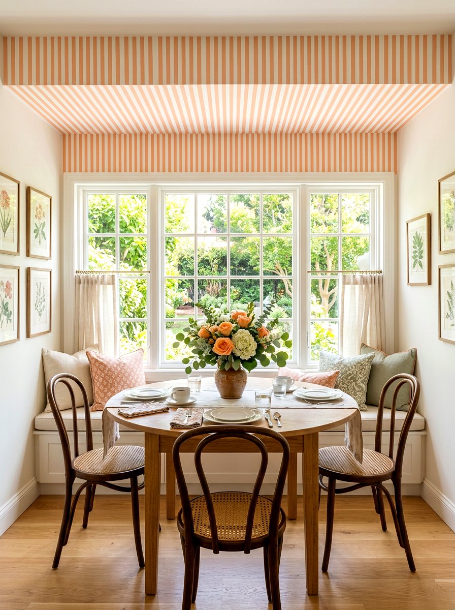 Breakfast nook striped ceiling - 30 striped ceiling ideas