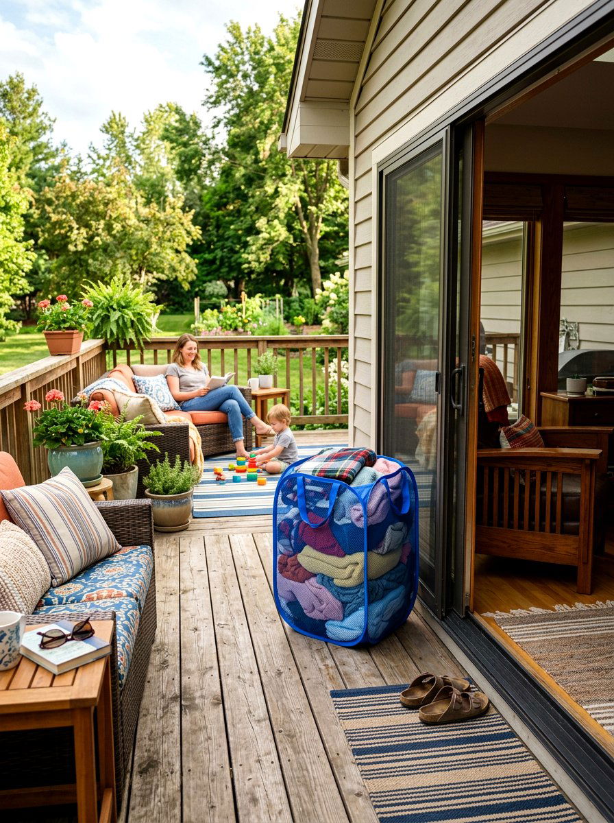 Breathable mesh hamper - 30 outdoor blanket storage ideas