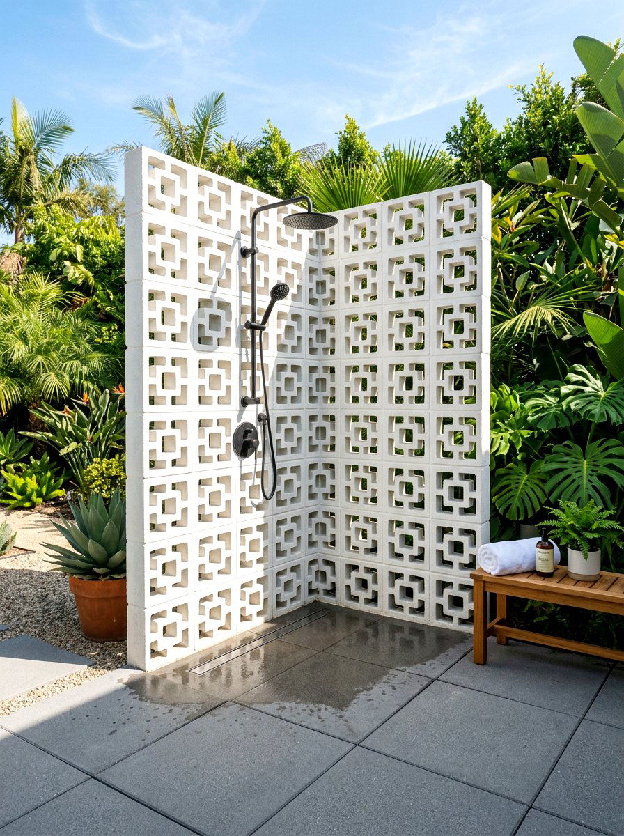Breeze block shower wall - 30 outdoor shower privacy ideas