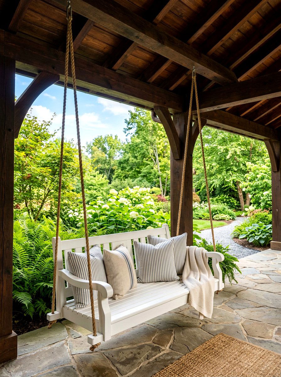Breezeway Hanging Swing - 30 breezeway decor ideas