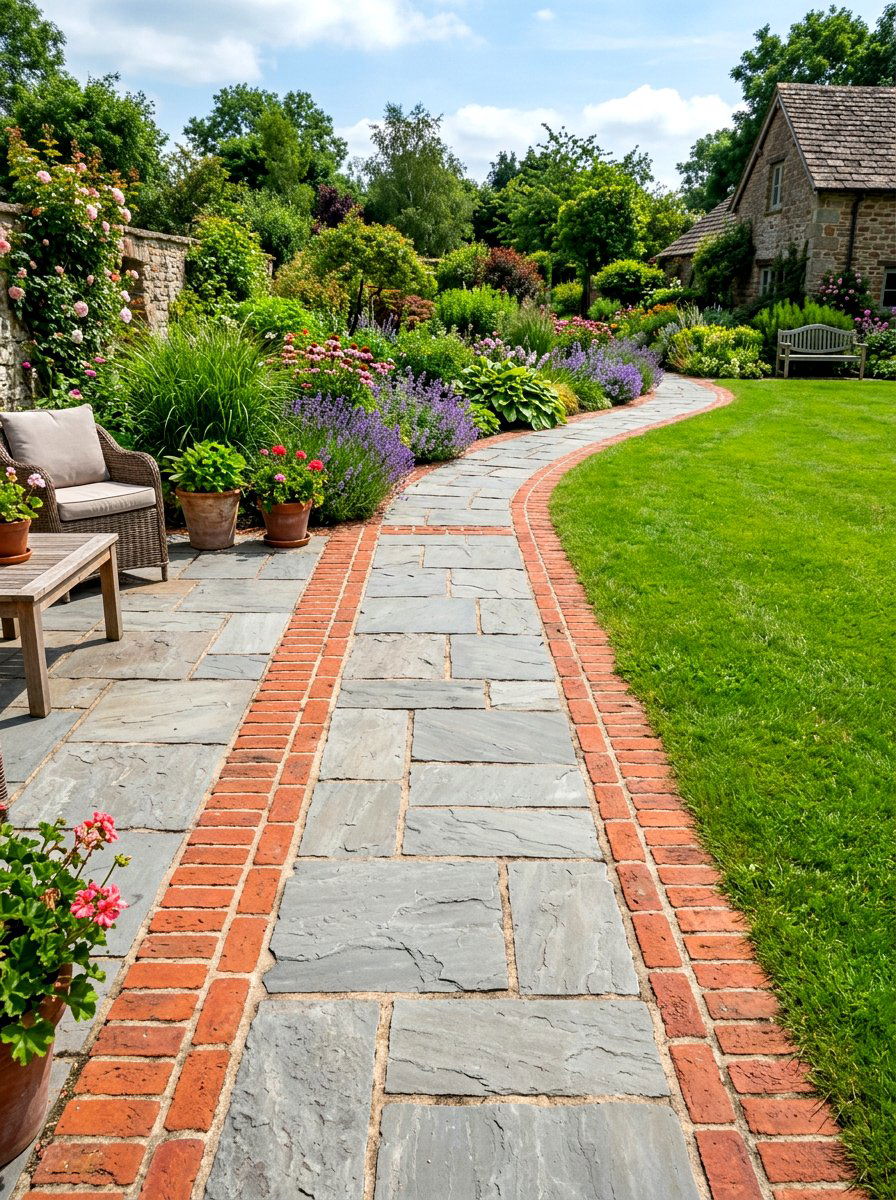 Brick And Stone Combo Walkway - 30 brick walkway ideas