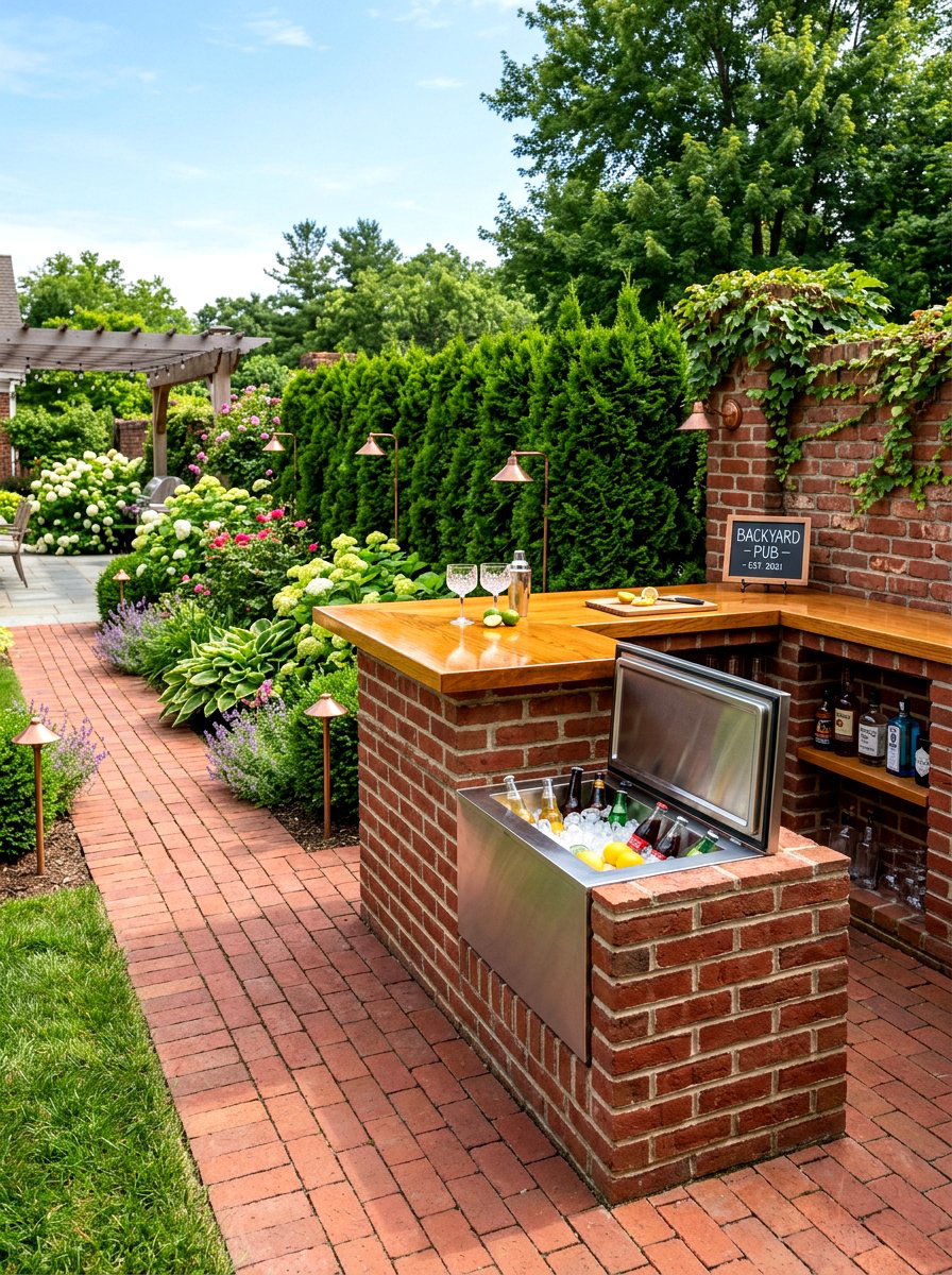 Brick Backyard Bar - 30 outdoor bar ideas