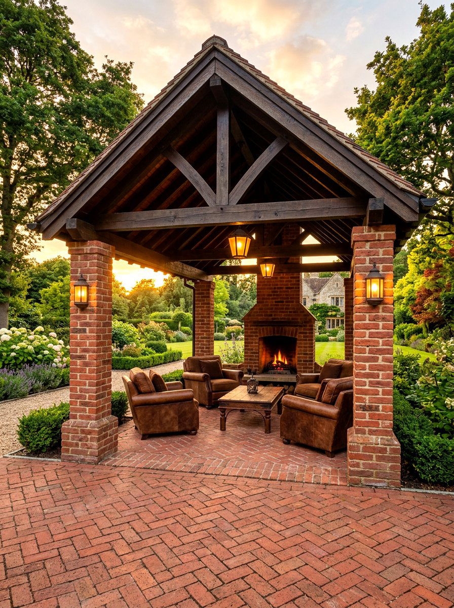 Brick Base Pavilion - 30 backyard pavilion lounge ideas
