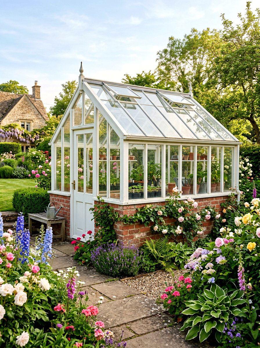 Brick Base Small Greenhouse - 30 mini backyard greenhouse ideas