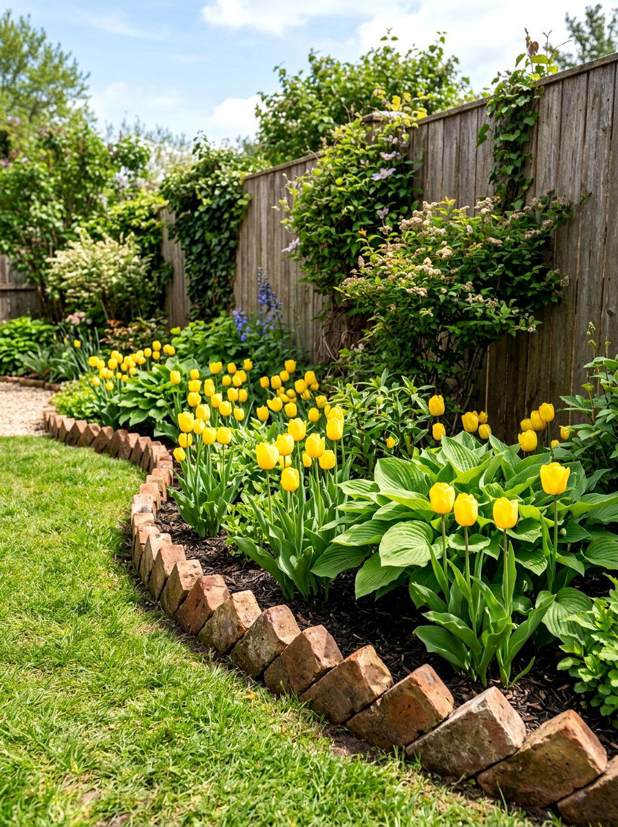 Brick Bordered Flower Bed - 30 fence line flower bed ideas