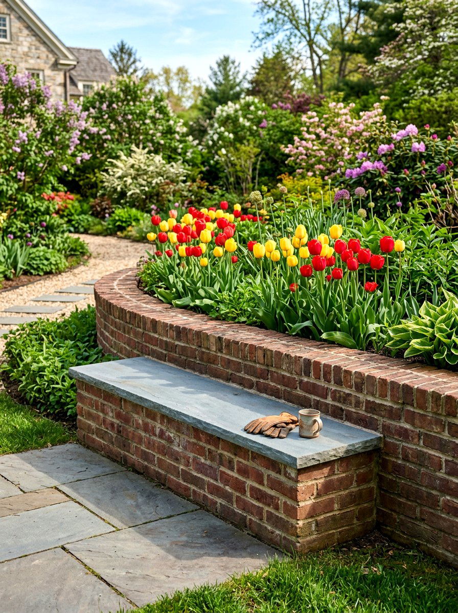 Brick Built In Bench - 30 outdoor bench ideas