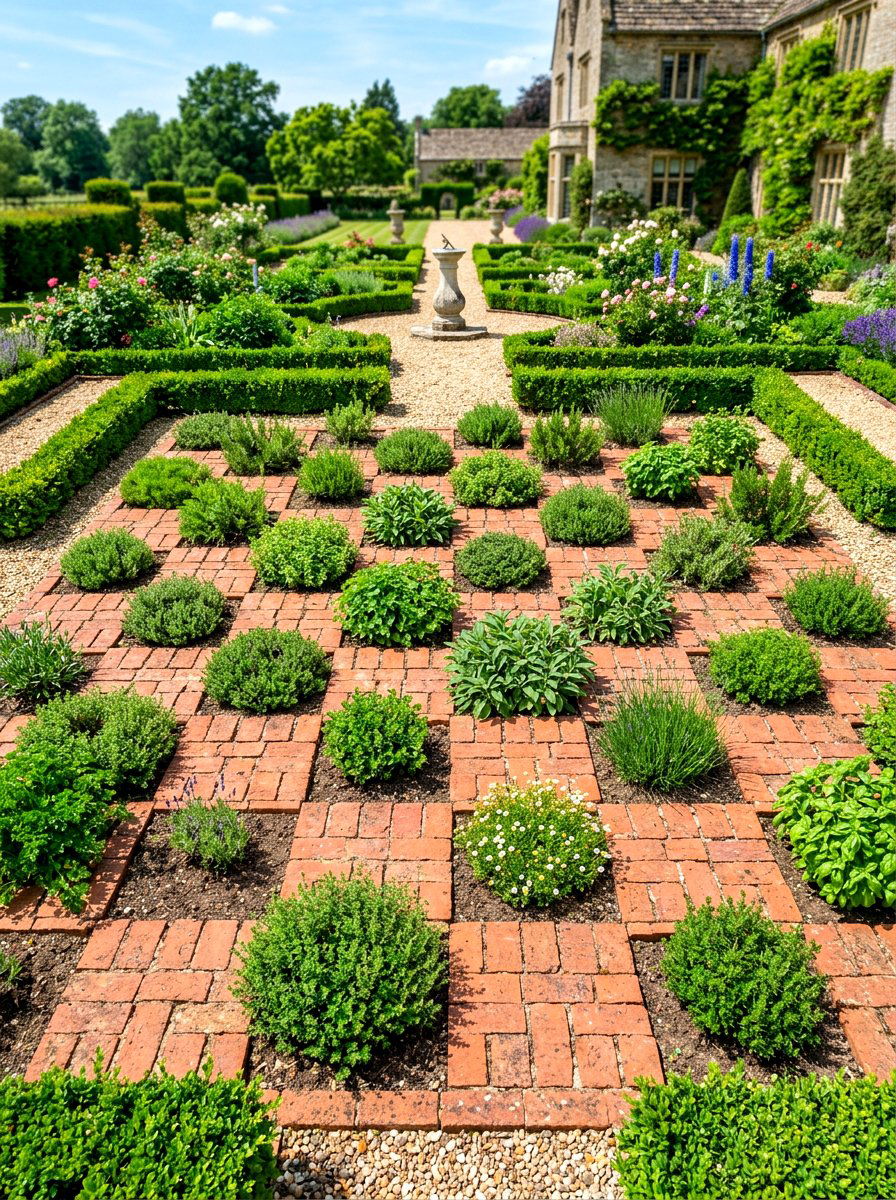 Brick Checkerboard Herb Layout - 30 herb garden bed ideas