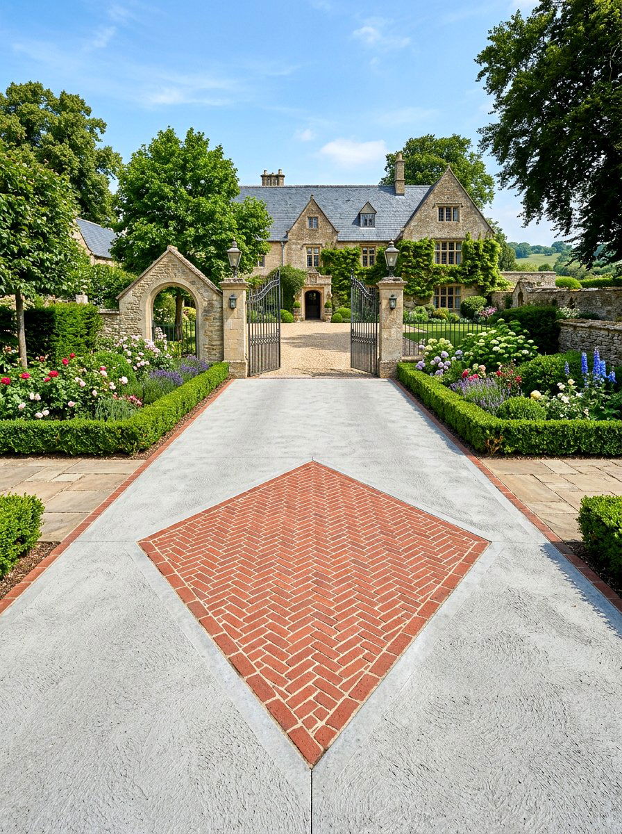 Brick Driveway Inlay - 30 driveway landscaping ideas