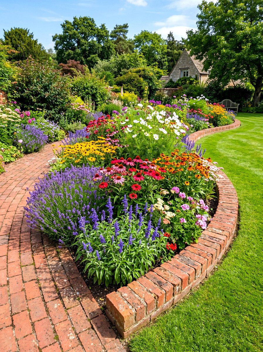 Brick Edge Flower Bed - 30 cottage flower bed ideas