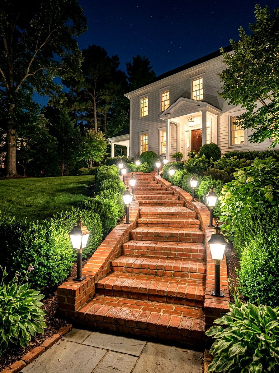 Brick Exterior Staircase Path Light - 30 stair lighting ideas