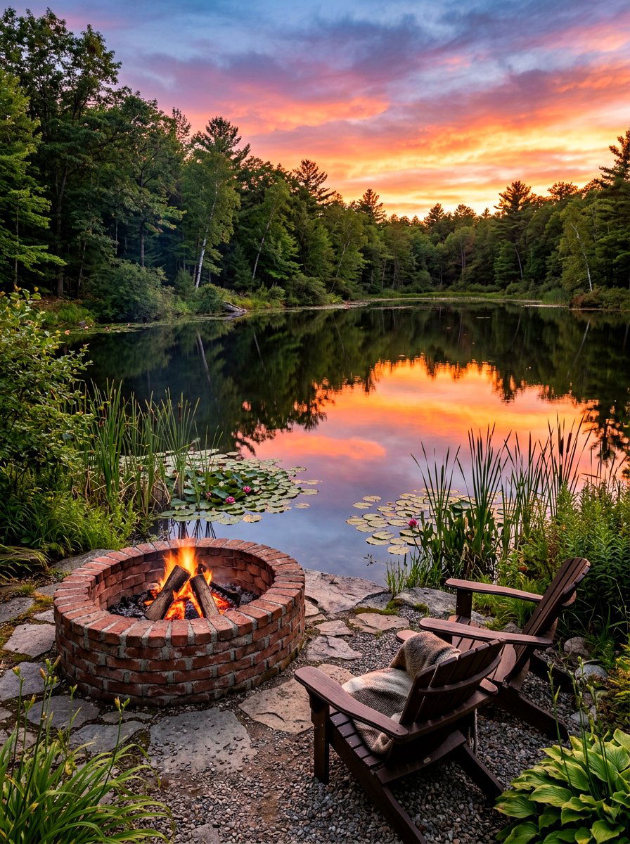 Brick Fire Pit Near Pond - 30 brick fire pit ideas