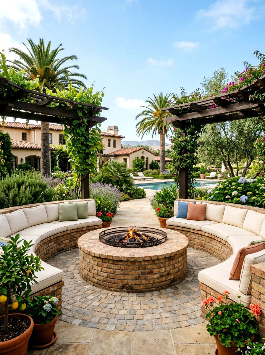 Brick Fire Pit With Built In Seating - 30 brick fire pit ideas