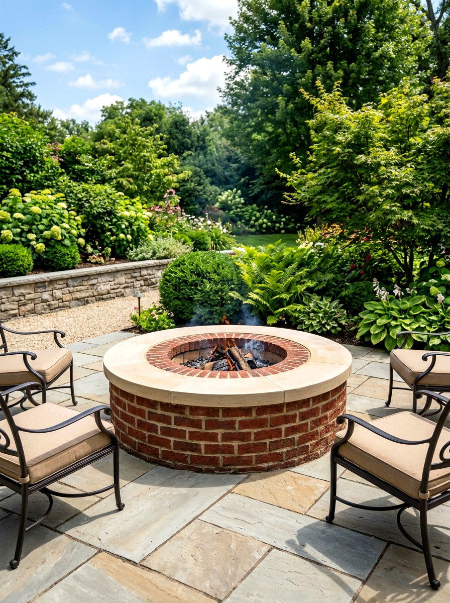 Brick Fire Pit With Limestone Cap - 30 brick fire pit ideas