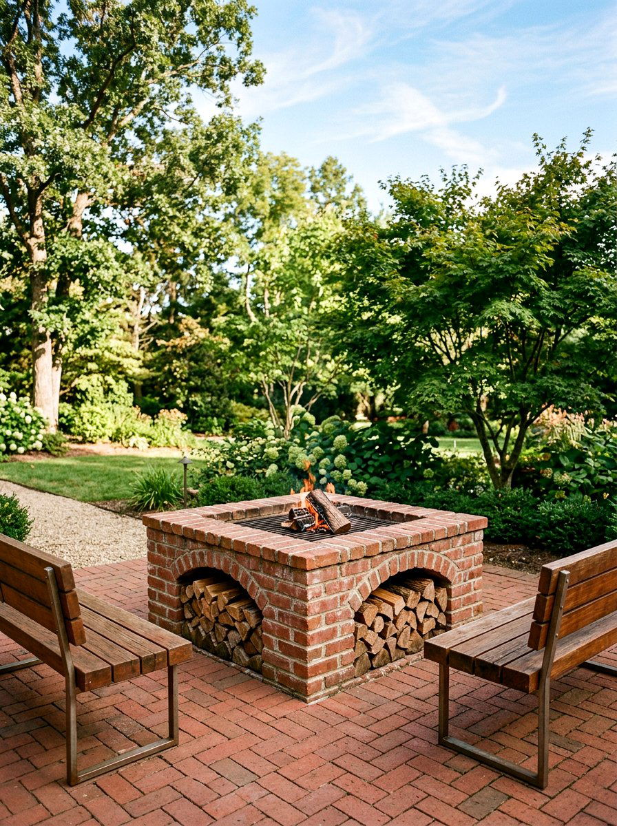 Brick Fire Pit With Wood Storage - 30 fire lounge backyard ideas