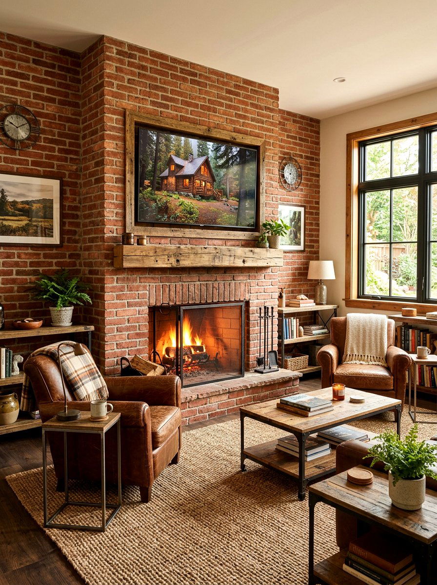 Brick Fireplace And TV Combo - 30 fireplace and TV layout ideas