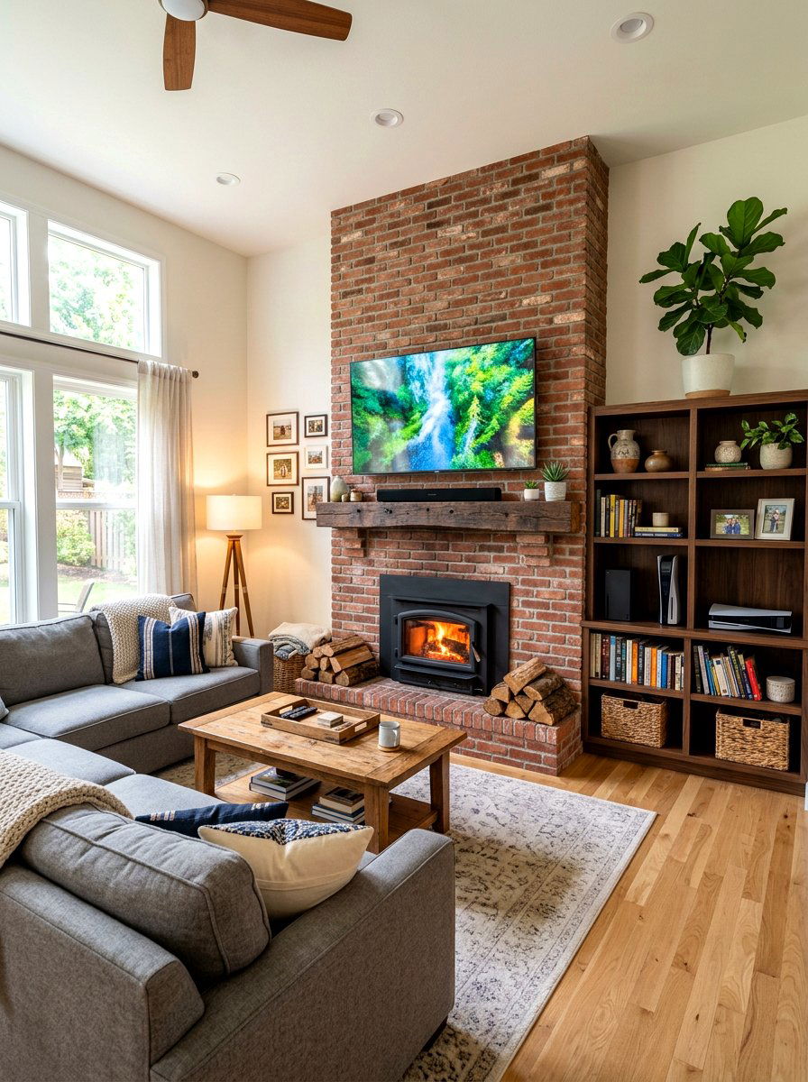 Brick Fireplace With TV Above - 30 brick fireplace ideas