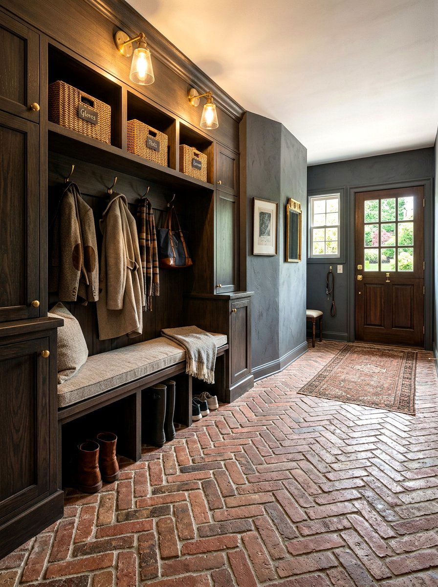 Brick Floor Mudroom Design - 30 moody mudroom ideas