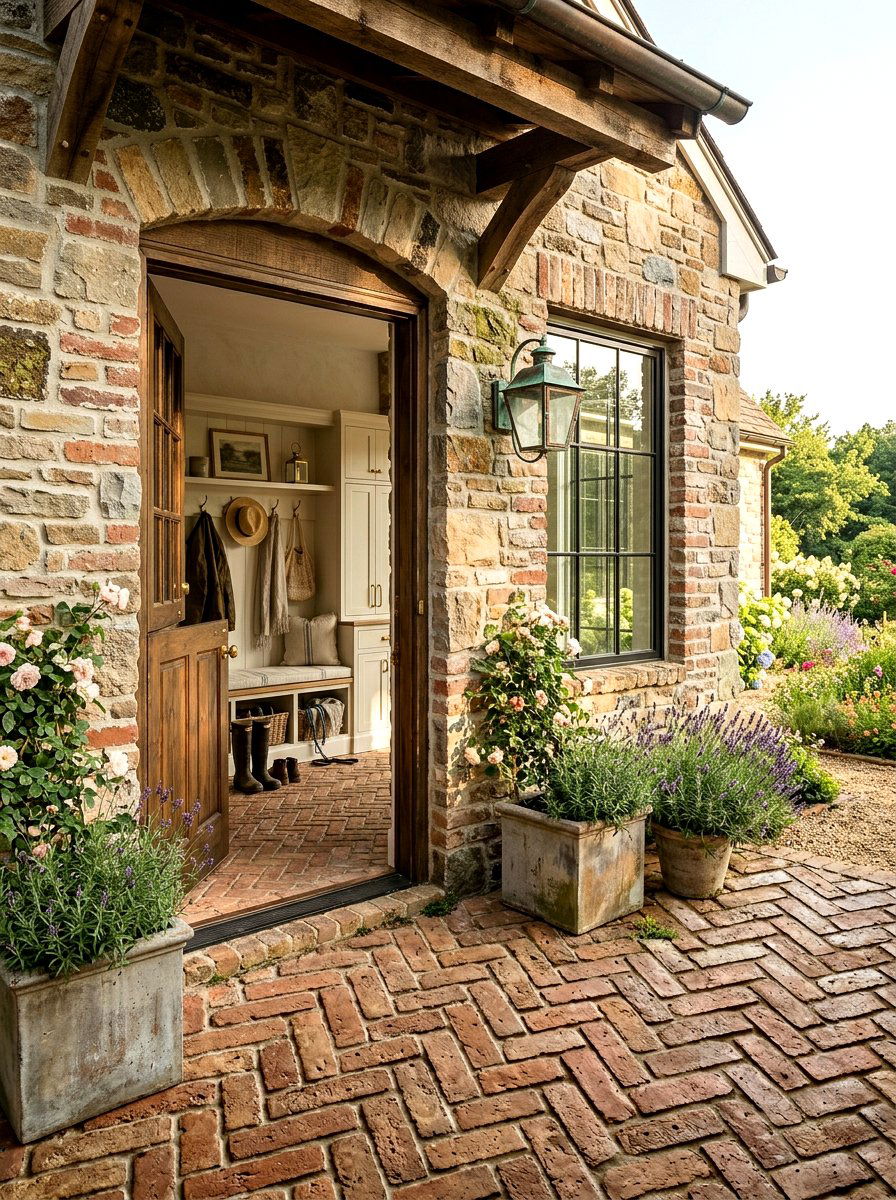 Brick Floor Mudroom - 30 farmhouse mudroom ideas
