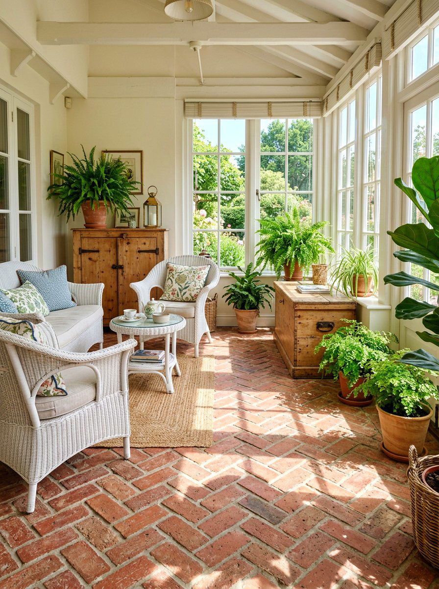 Brick Floor Sunroom - 30 farmhouse sunroom ideas