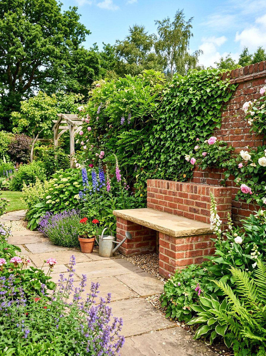 Brick Garden Bench - 30 front yard bench ideas