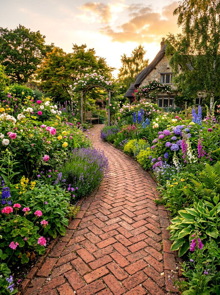 Brick Garden Path - 30 English garden ideas