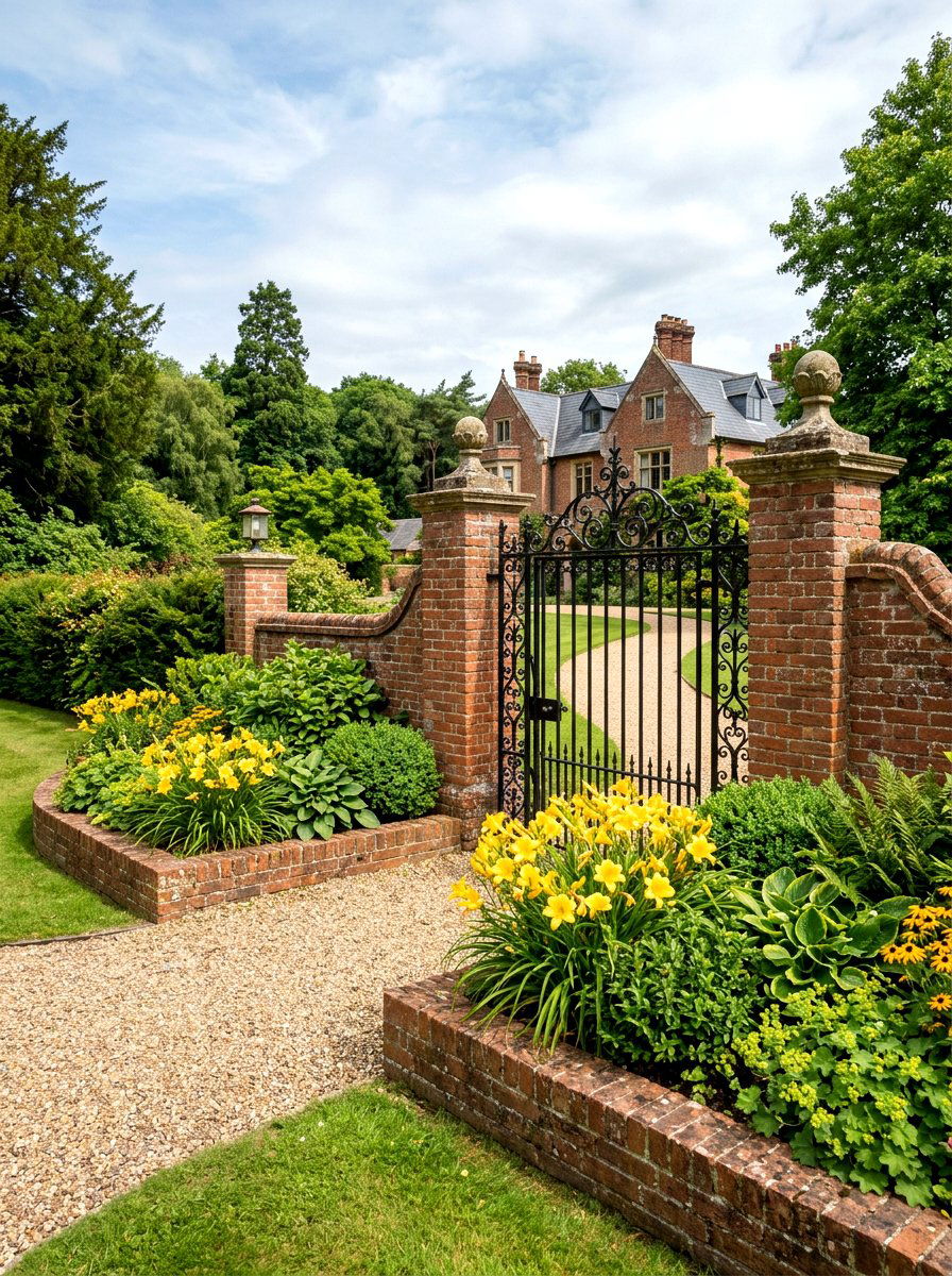 Brick Gate Bed - 30 front gate flower bed ideas