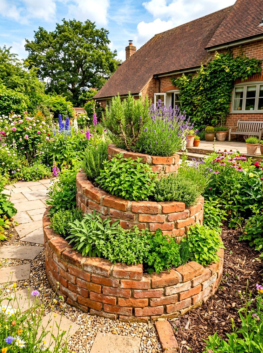 Brick Herb Spiral - 30 rustic herb garden ideas