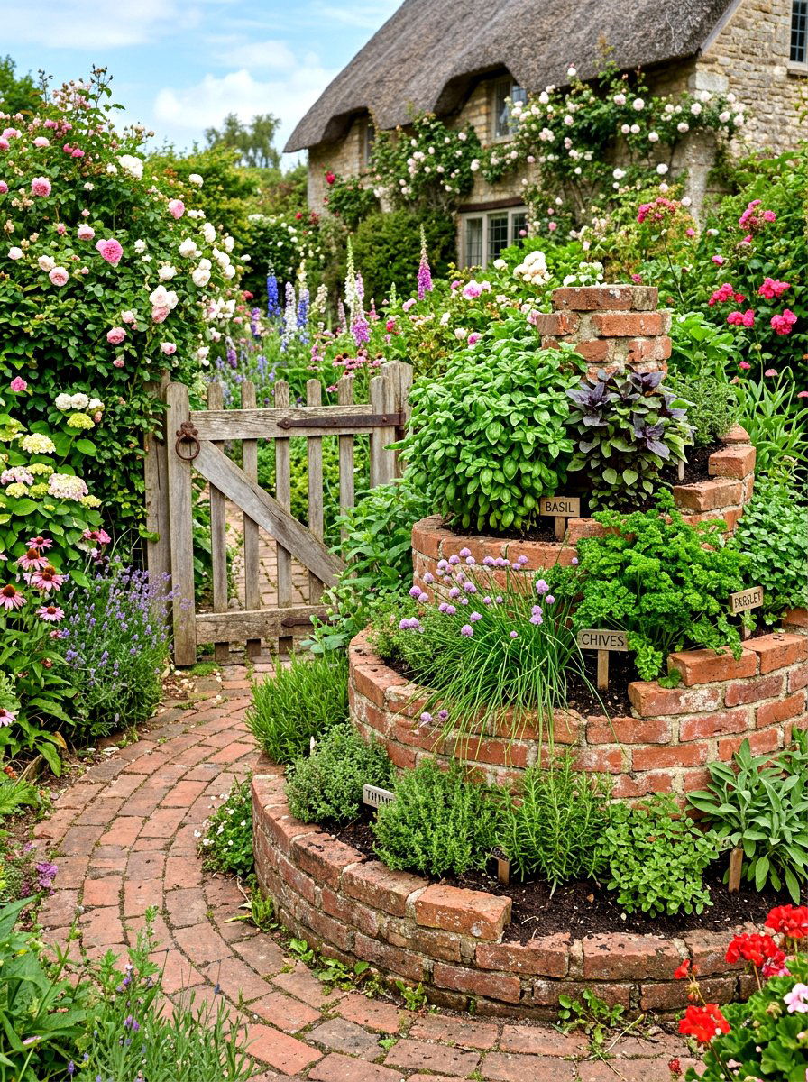 Brick Herb Spiral - 30 backyard herb spiral ideas