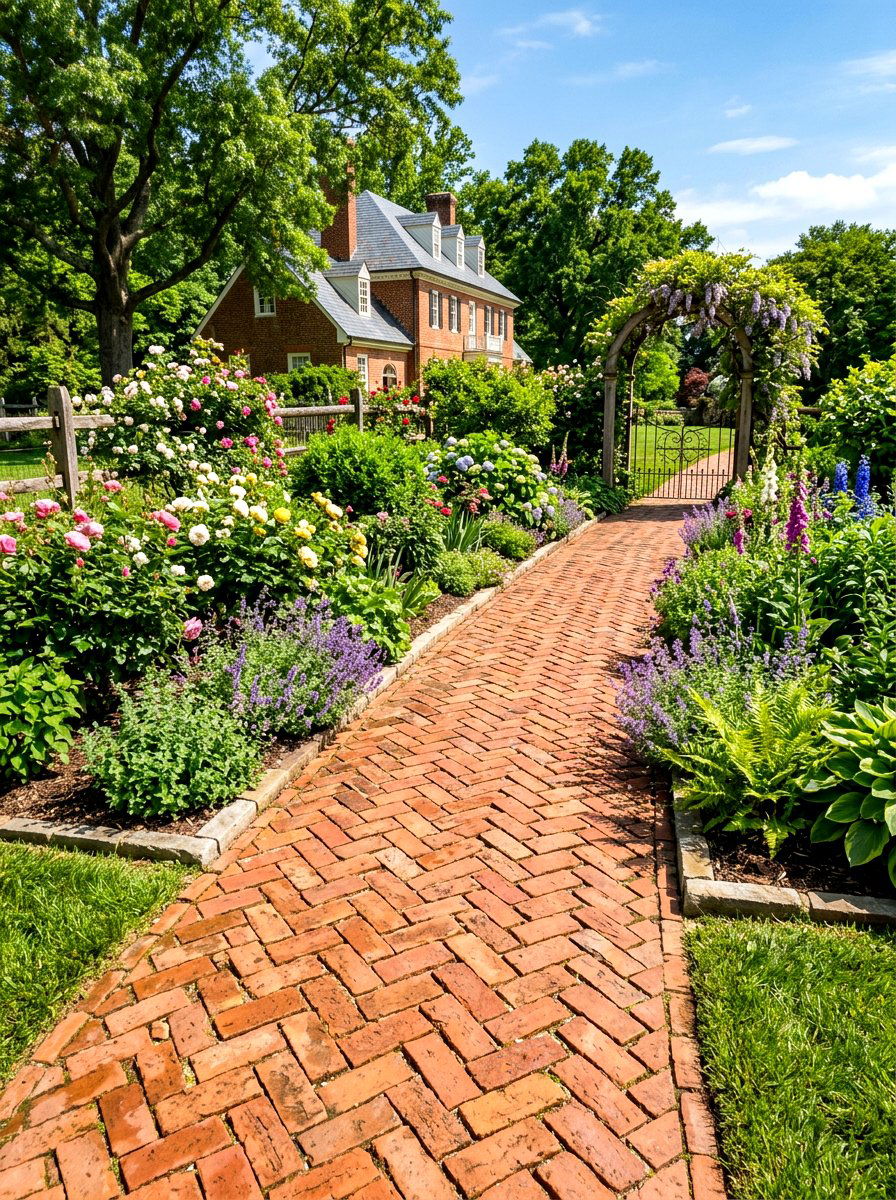 Brick Herringbone Path - 30 stepping path backyard ideas